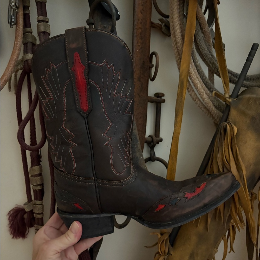Made in India Brown/Red Western Leather Boots